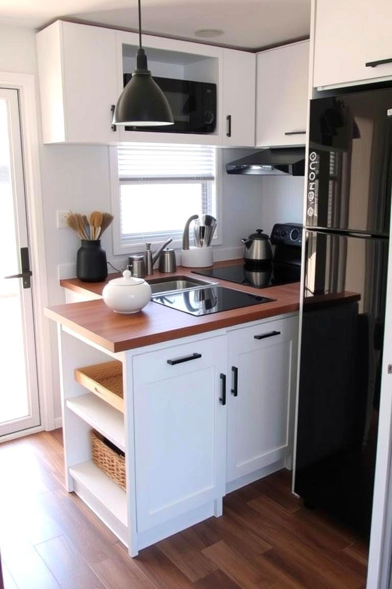 Multi Functional Islands - 24 Small Kitchen with Black Appliances Ideas