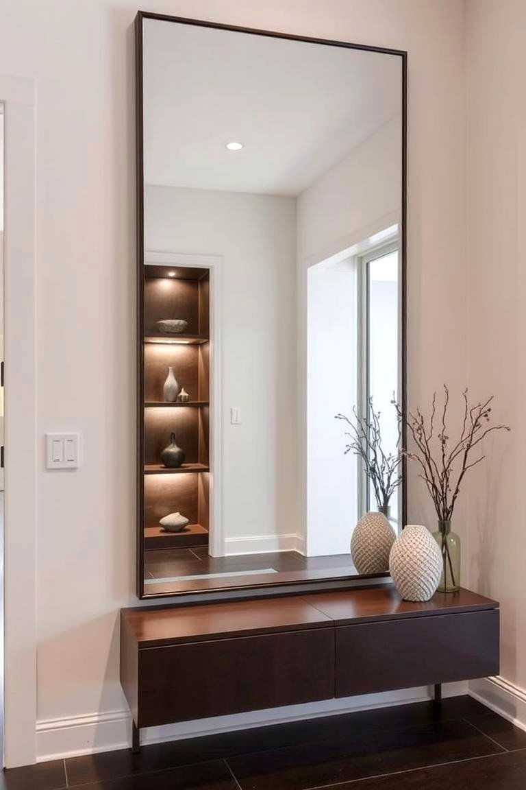 Multi Functional Mirror with Built in Storage - 24 Modern Entryway Ideas