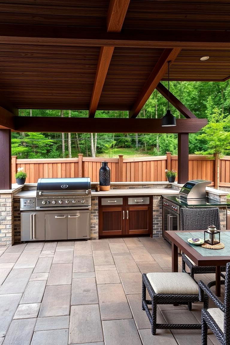 Multi Functional Outdoor Kitchen Deck - 24 Ground Level Deck Ideas