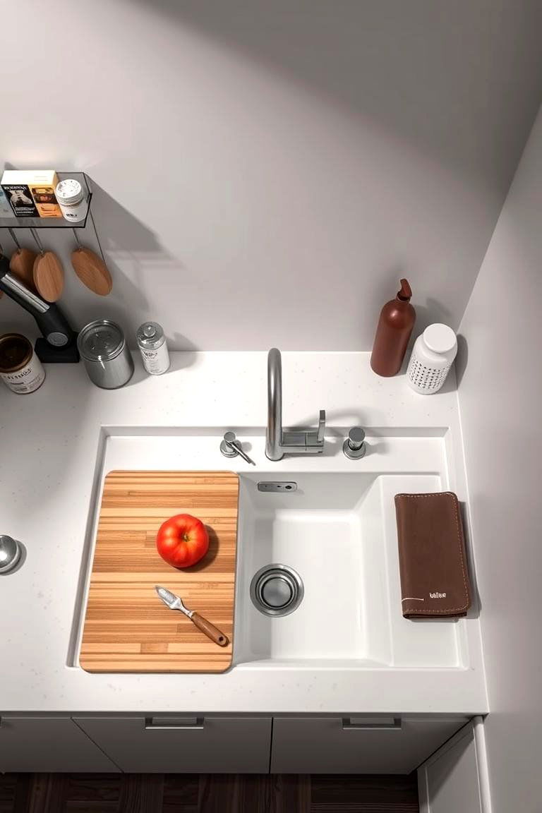 Multi Functional Sink with Integrated Cutting Board - 24 Corner Kitchen Sink Ideas