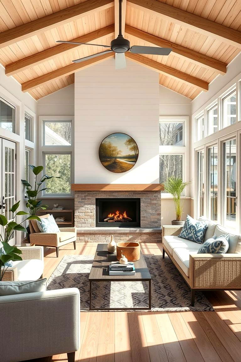 Multi Functional Sunroom Space - 24 Sunroom With Fireplace Ideas