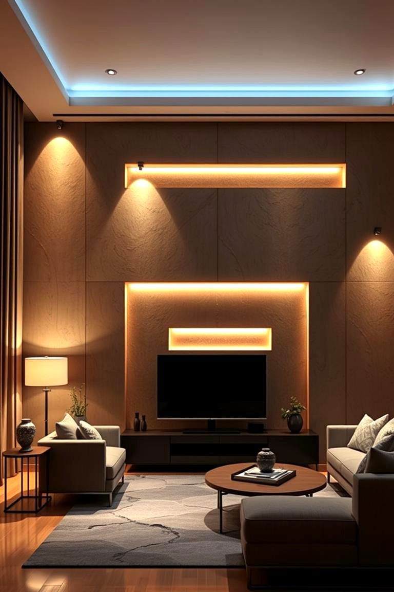 Multi Layered Ambient Wall Lighting for Rich Atmosphere - 24 Living Room Wall Lighting Ideas
