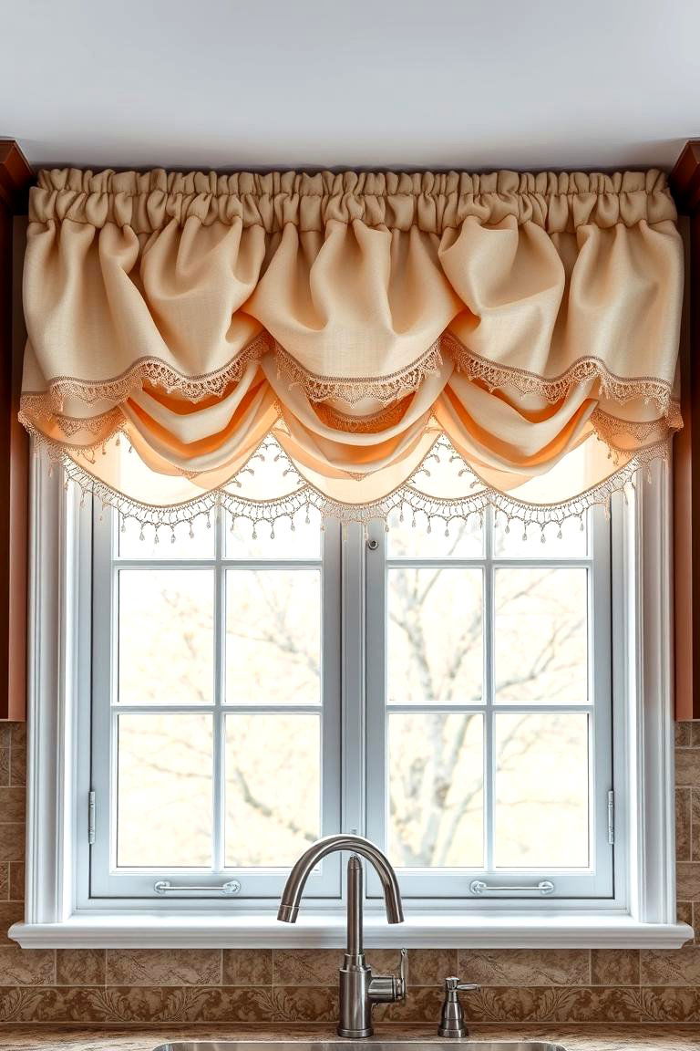 Multi Layered Valance with Trim - 24 Kitchen Valance Ideas