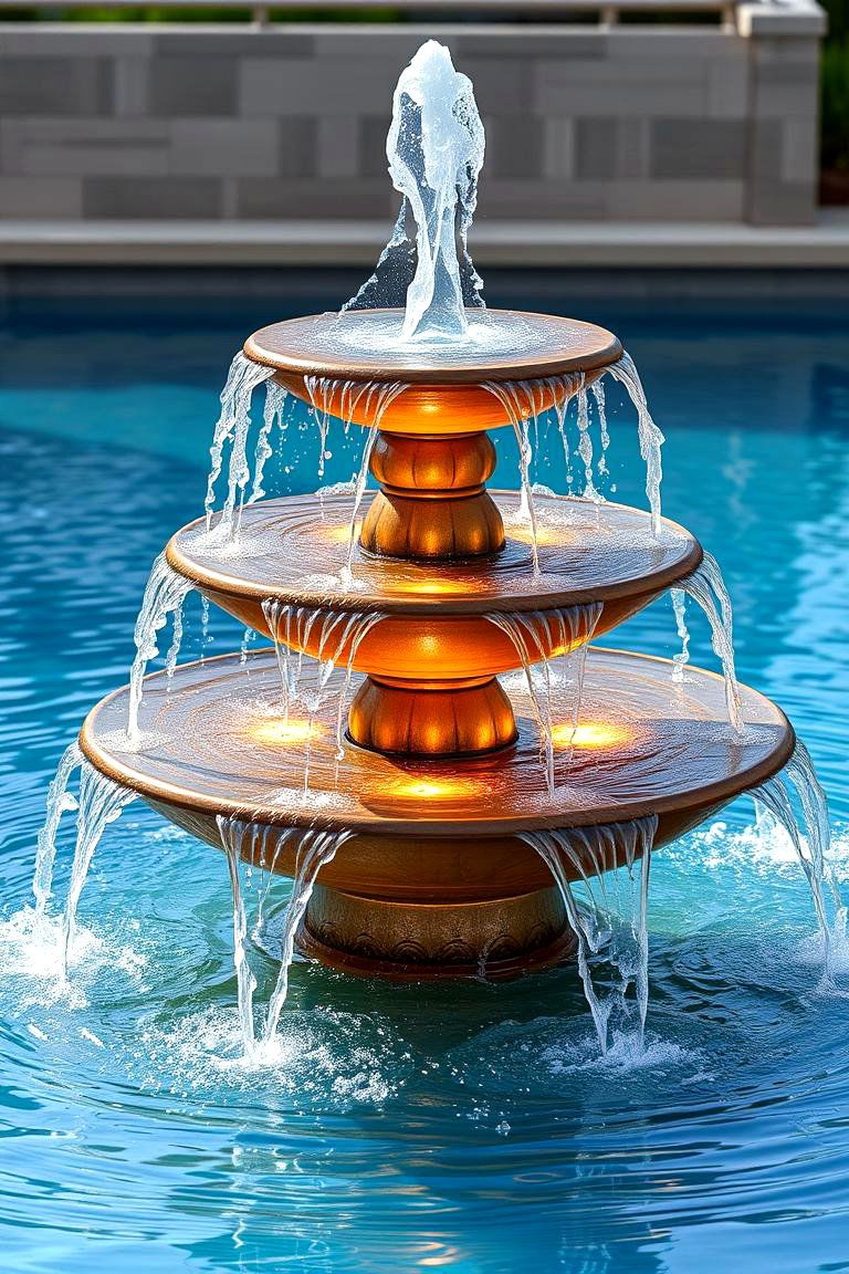 Multi Level Cascade Fountain - 24 Pool Fountain Ideas