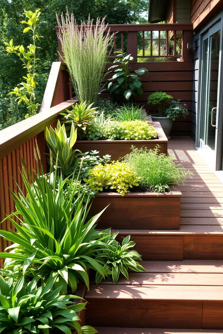 Multi Level Deck with Layered Planting - 24 Deck Decorating Ideas With Plants