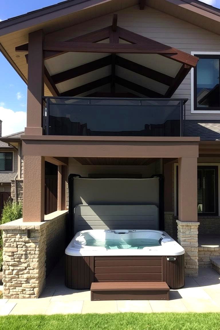 Multi Level Enclosure with Overhangs - 24 Hot Tub Enclosure Ideas