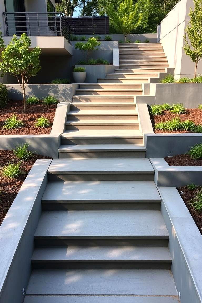 Multi Level Modern Concrete Walkway - 24 Concrete Walkway Ideas