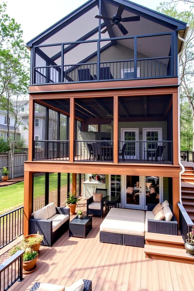 Multi Level Screened in Deck Design - 24 Screened-in Deck Ideas
