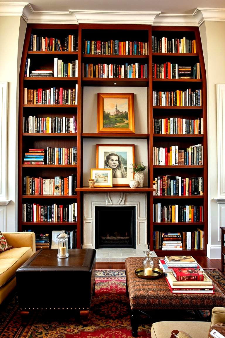 Multi Level Shelving with a Cozy Fireplace - 24 Fireplace With Bookshelves