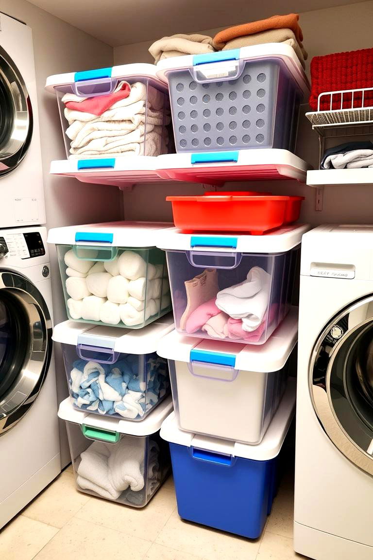 Multi Level Sorting Bins - 24 Stackable Laundry Room Ideas