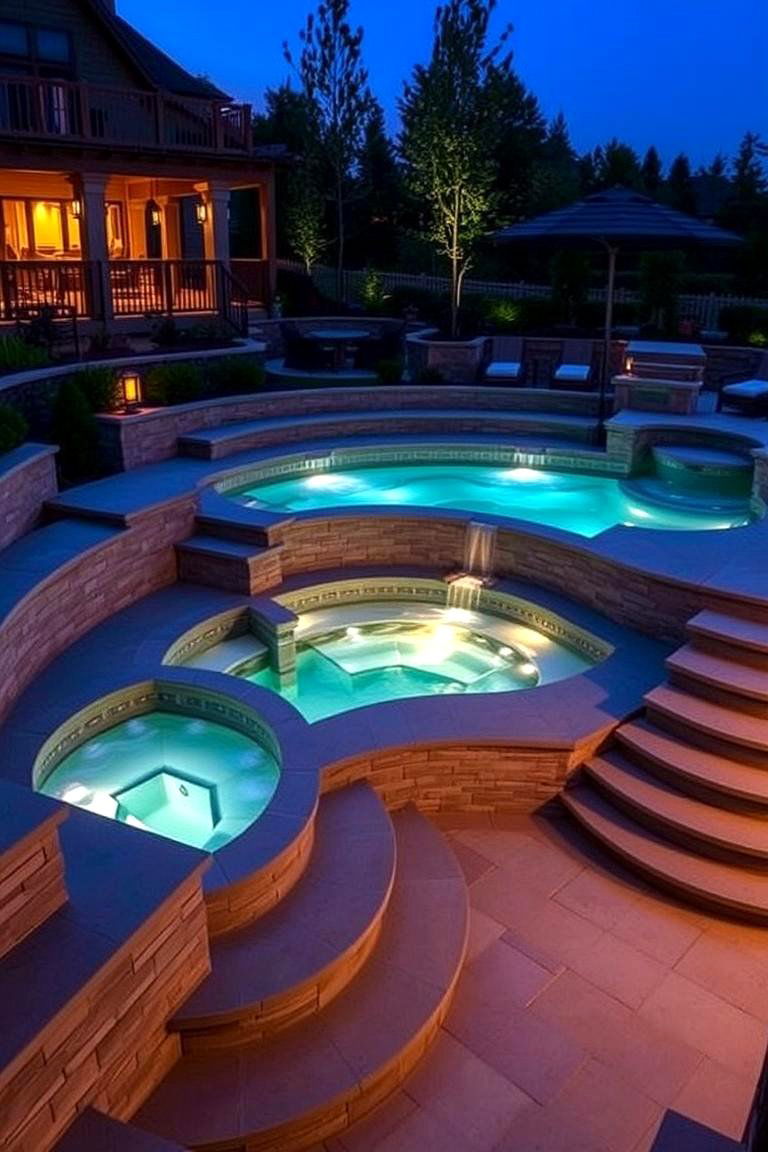 Multi Level Sunken Hot Tub Lounge - 24 Sunken Hot Tub Ideas