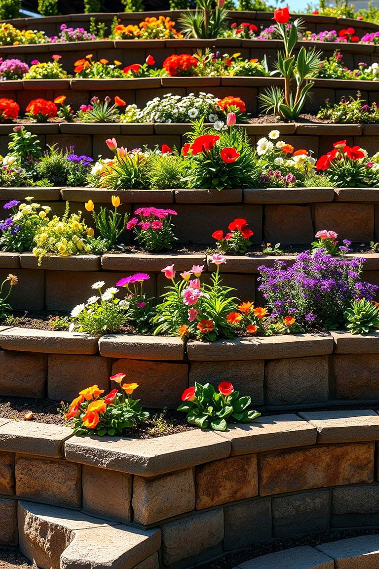 Multi Level Terraced Flower Beds - 24 Front Yard Texas Flower Bed Ideas