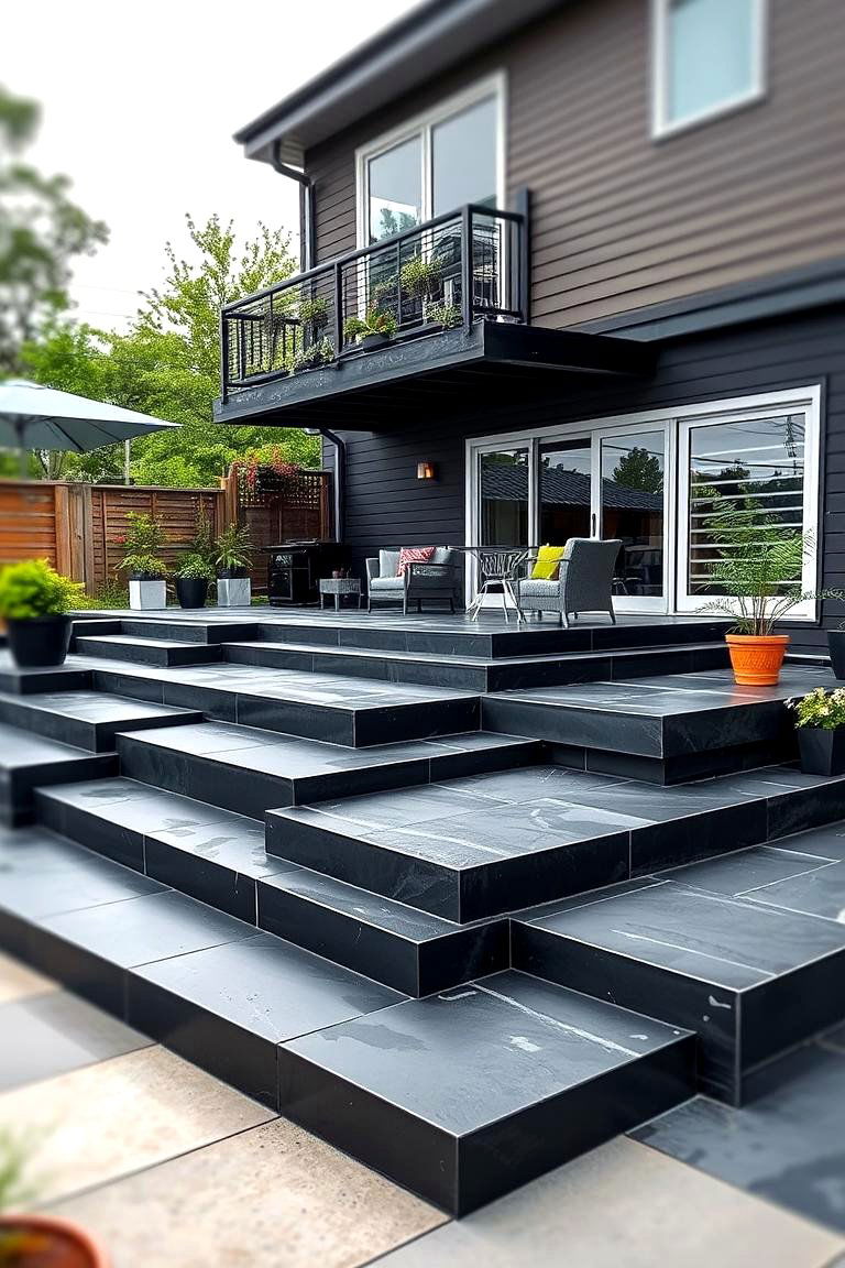 Multi Level Urban Patio - 24 black concrete patio ideas