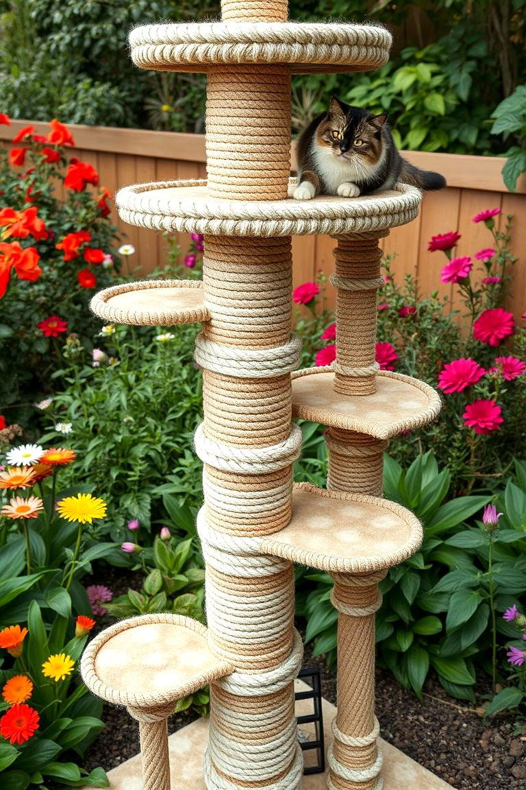 Multi Texture Rope Path Cat Tower - 24 Outdoor Cat Tree Ideas