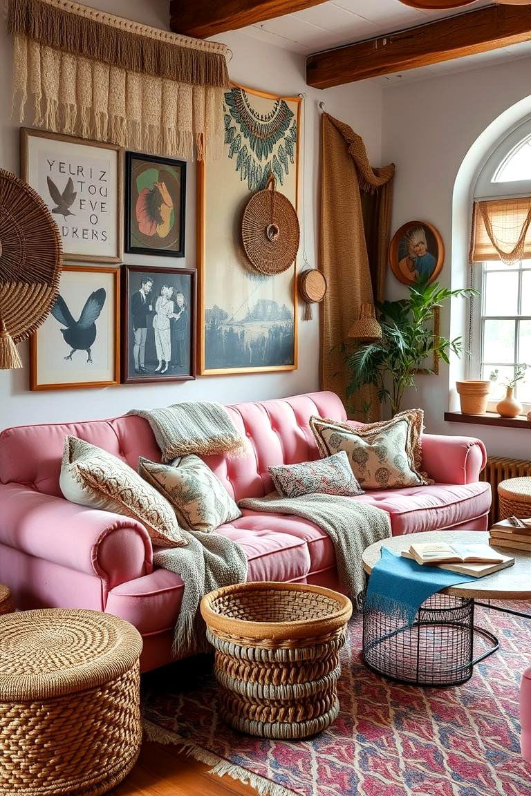 Multi Textured Pink Decor - 24 Pink Couch Living Room Ideas
