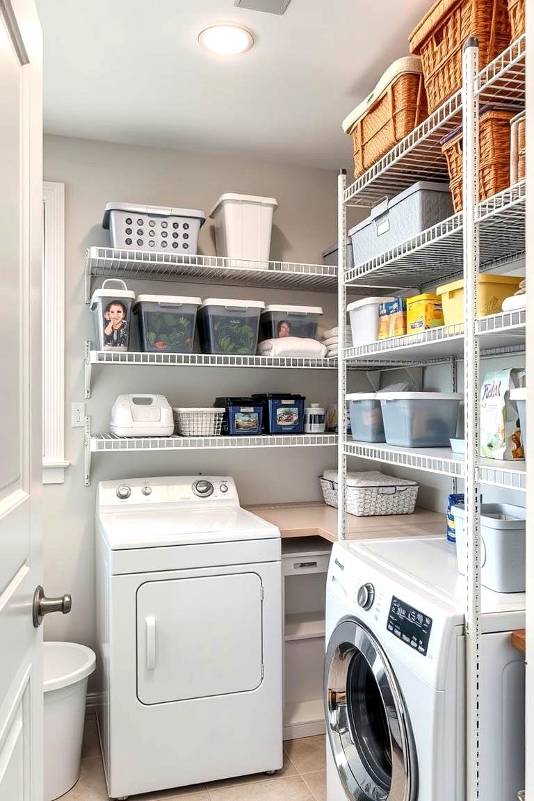 Multi Tier Utility Shelves - 24 Laundry Room Shelving Ideas