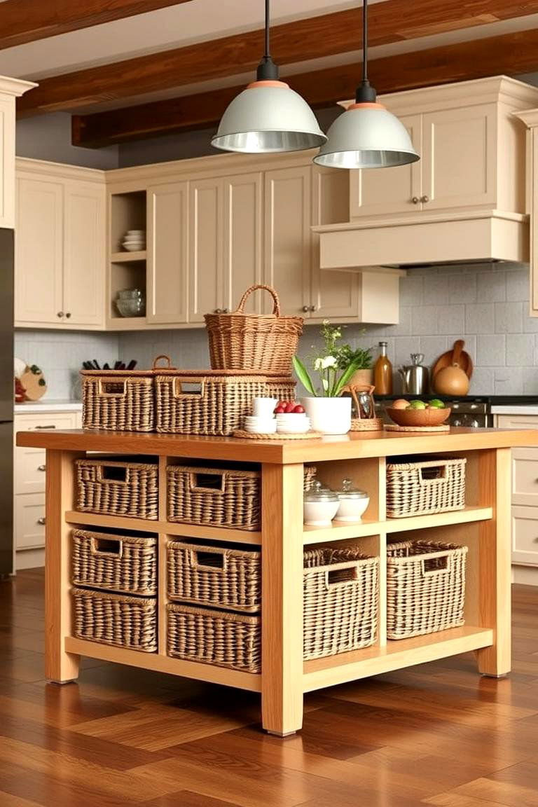 Multi Tiered Basket System - 24 Kitchen Island Storage Ideas