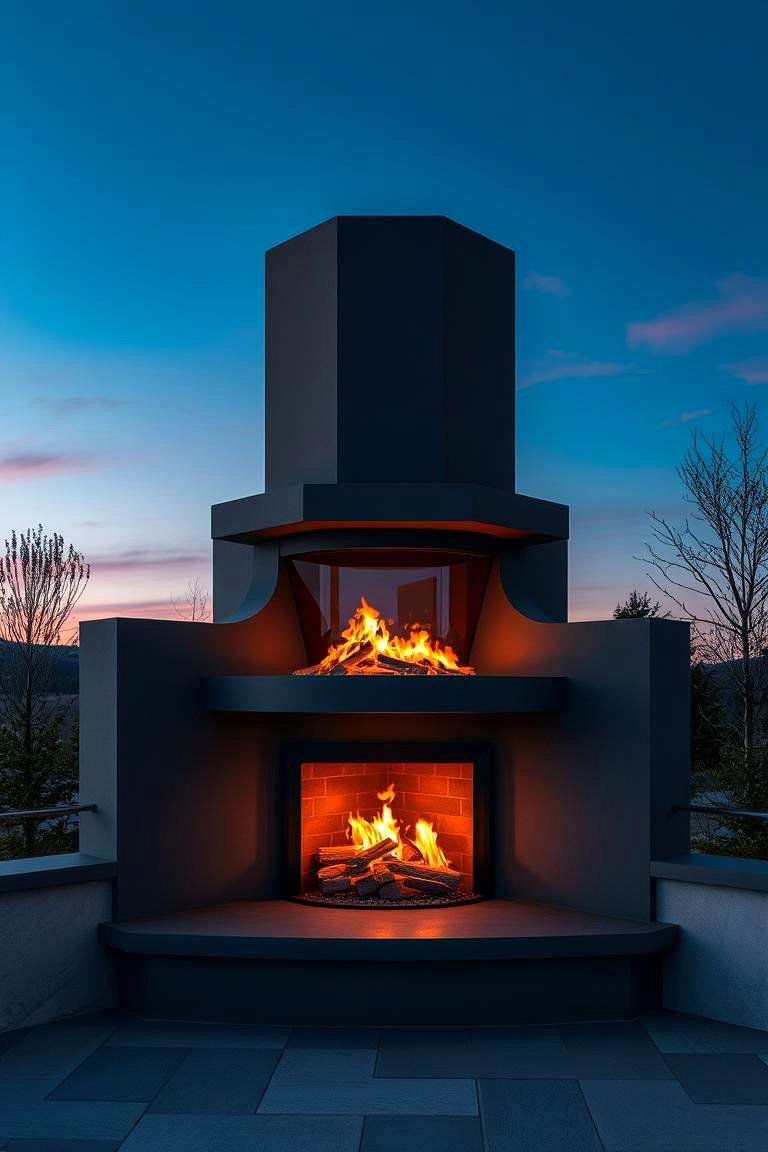 Multi Tiered Corner Fireplace Display - 24 Outdoor Corner Fireplace Ideas