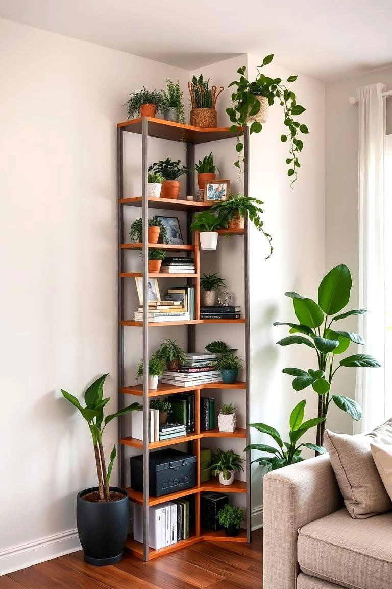 Multi Tiered Corner Shelf for Versatile Display - 24 Corner Shelf Ideas