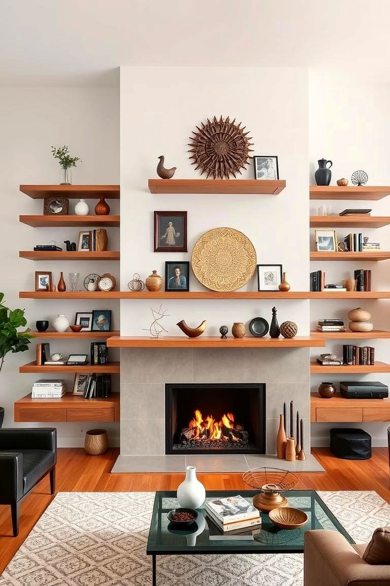 Multi Tiered Floating Shelves - 24 Fireplace Floating Shelves Design Ideas