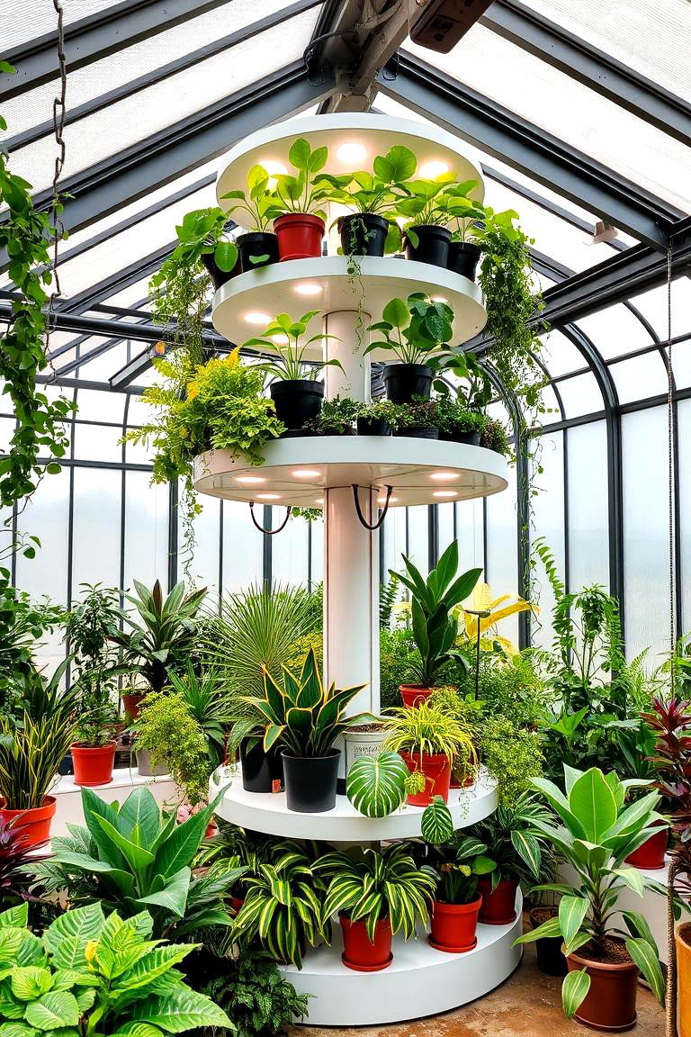 Multi Tiered Plant Towers - 24 Greenhouse Shelving Ideas