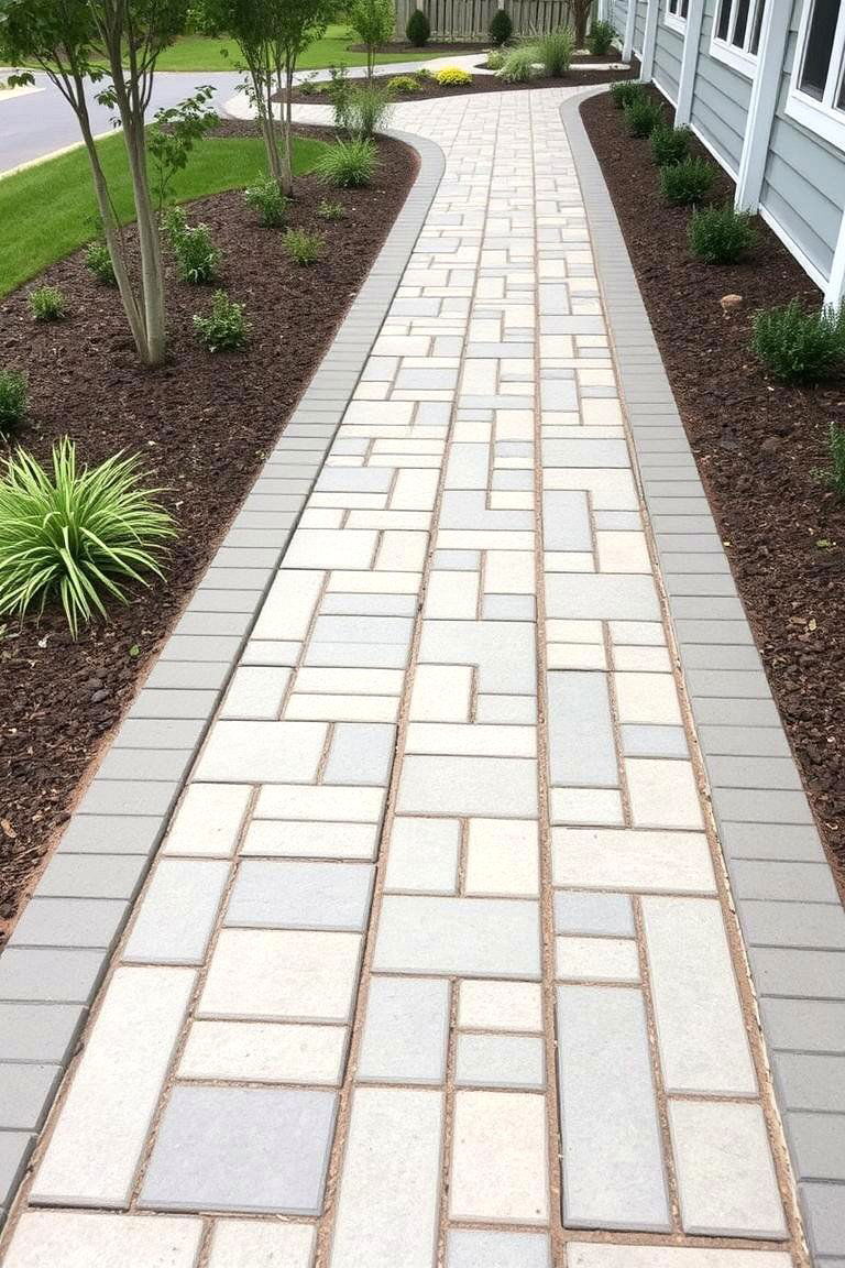 Multi Toned Paver Blend for Visual Interest Walkway - 24 Paver Walkway Ideas
