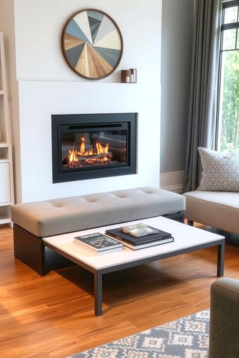 Multi Use Bench and Coffee Table Combo - 24 Fireplace Seating Ideas