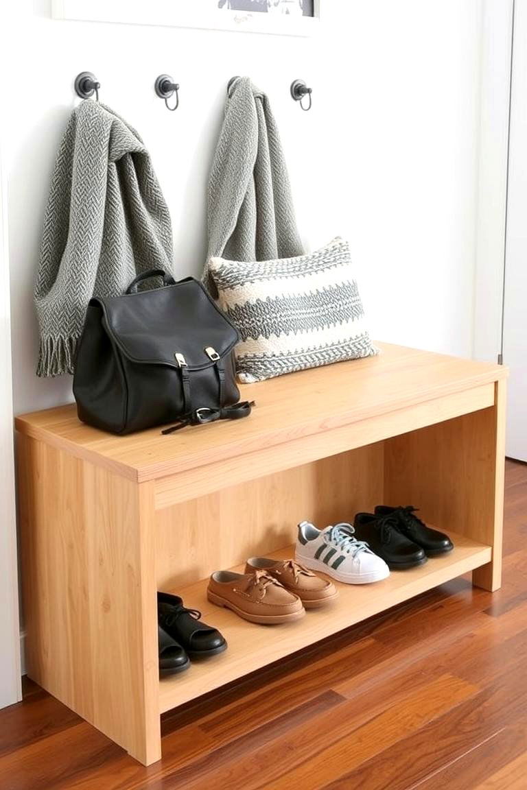Multi functional Bench with a Built in Shelf - 24 Entryway Bench Ideas