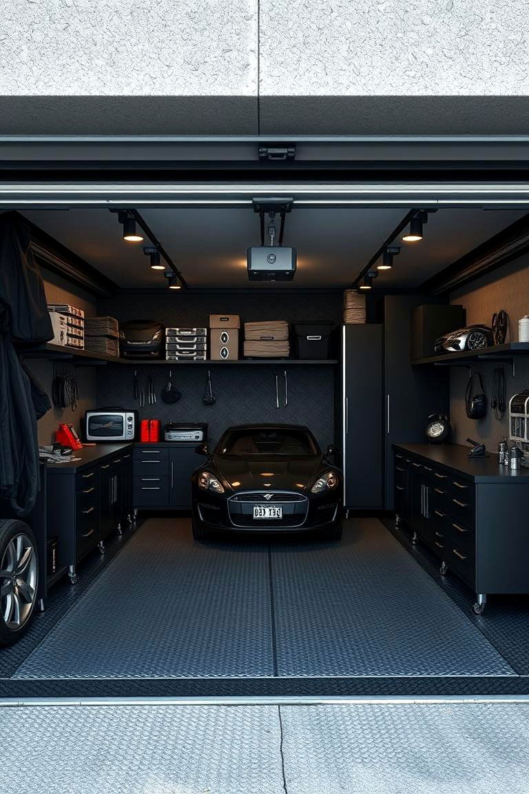 Multi functional Black Garage Layout - 24 Black Garage Ideas