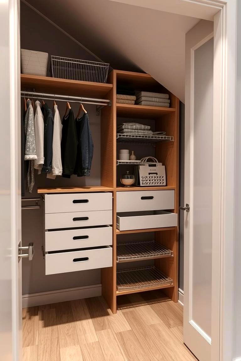 Multi functional Pull Out Racks - 24 Sloped Ceiling Closet Ideas