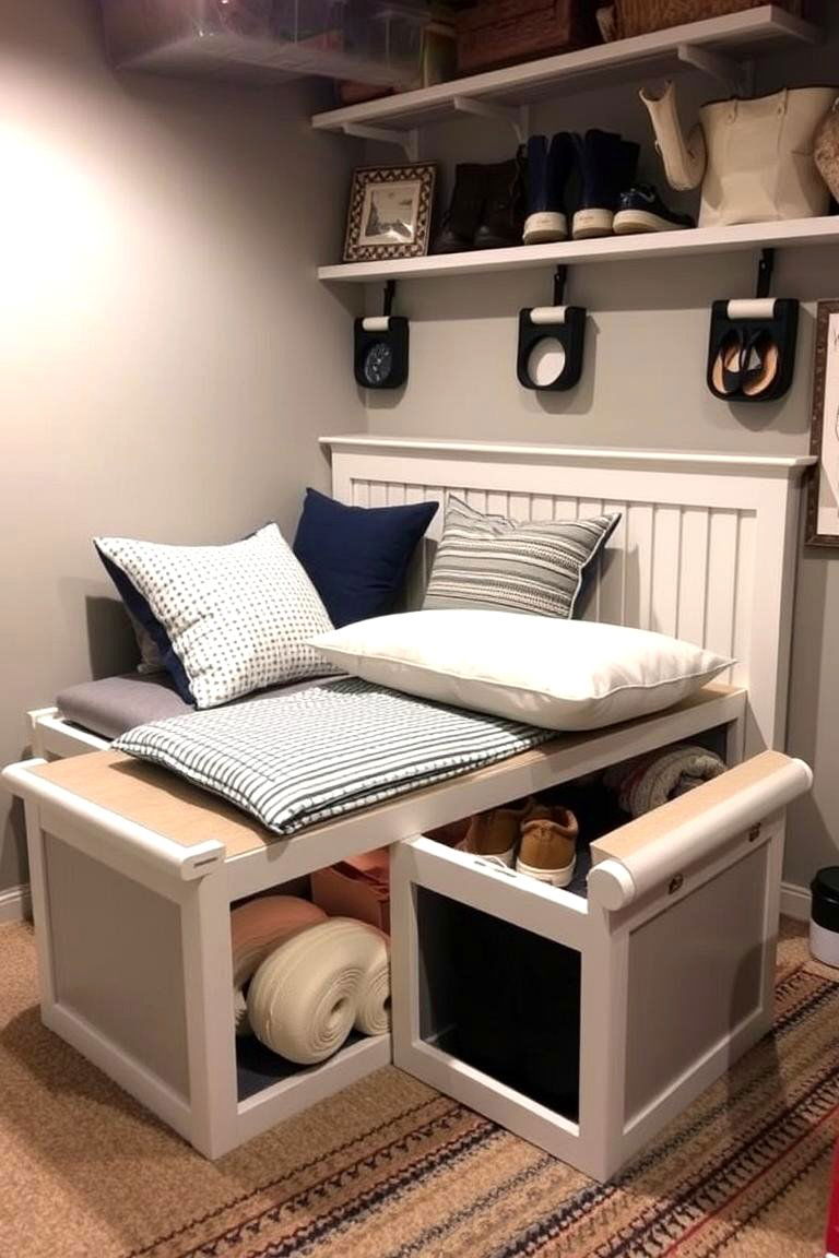 Multi purpose Storage Benches - 24 Basement Storage Ideas