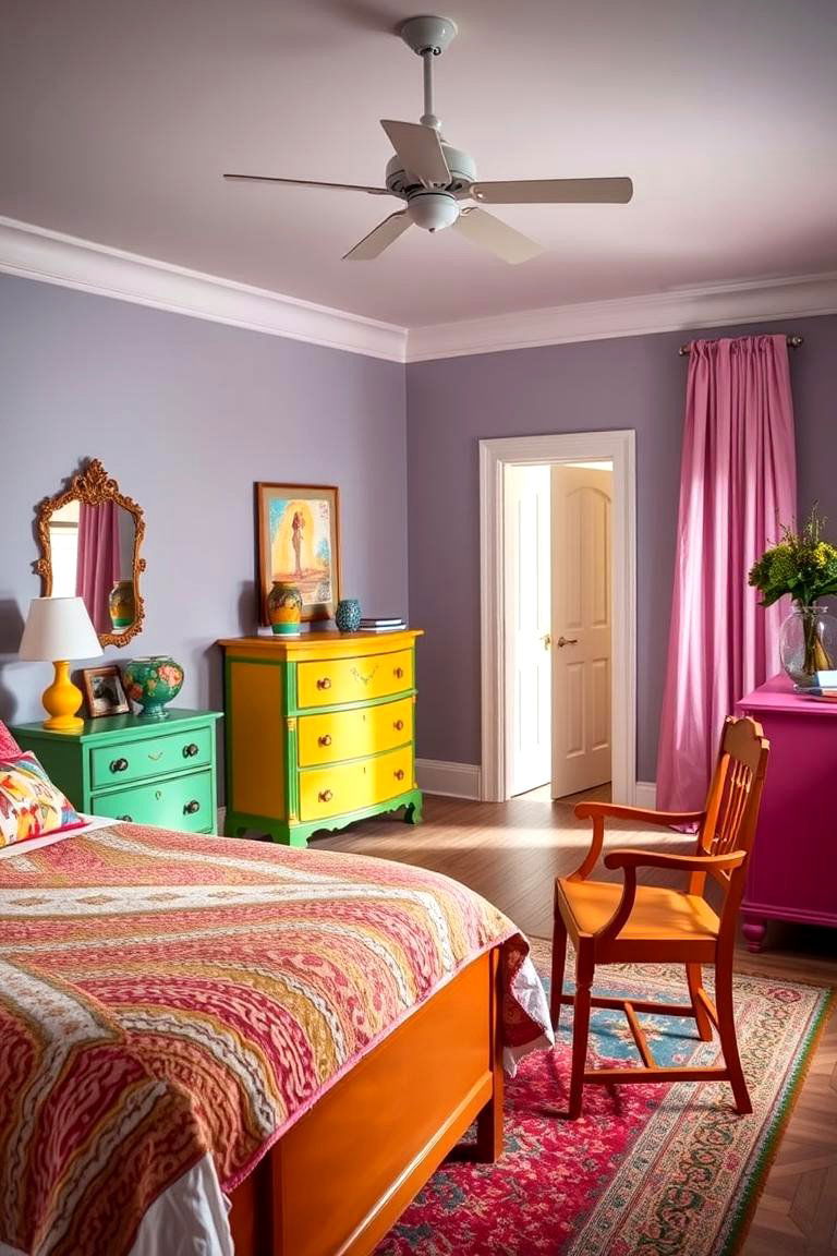 Multicolored Furniture Flair - 24 Rainbow Bedroom Ideas