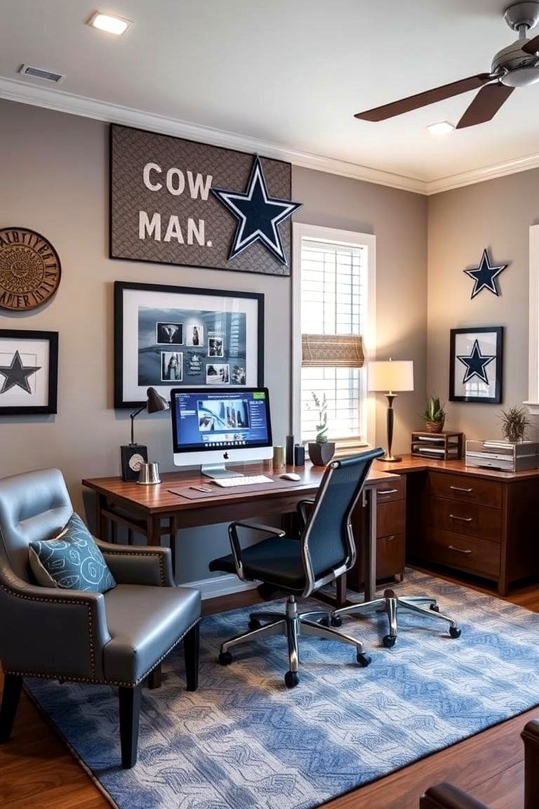 Multifunctional Home Office with Cowboys Accents - 24 Dallas Cowboys Man Cave Ideas