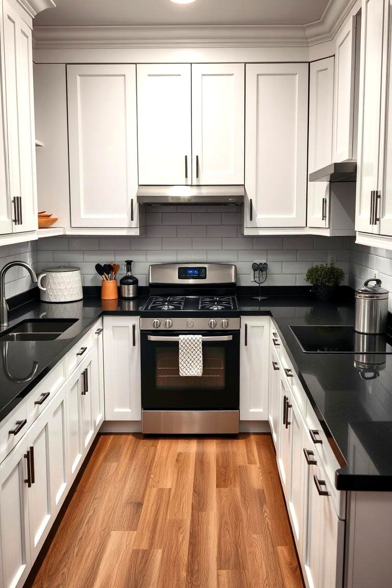 Multifunctional Layout Brilliance - 24 Kitchen With White Cabinets and Black Countertops Ideas