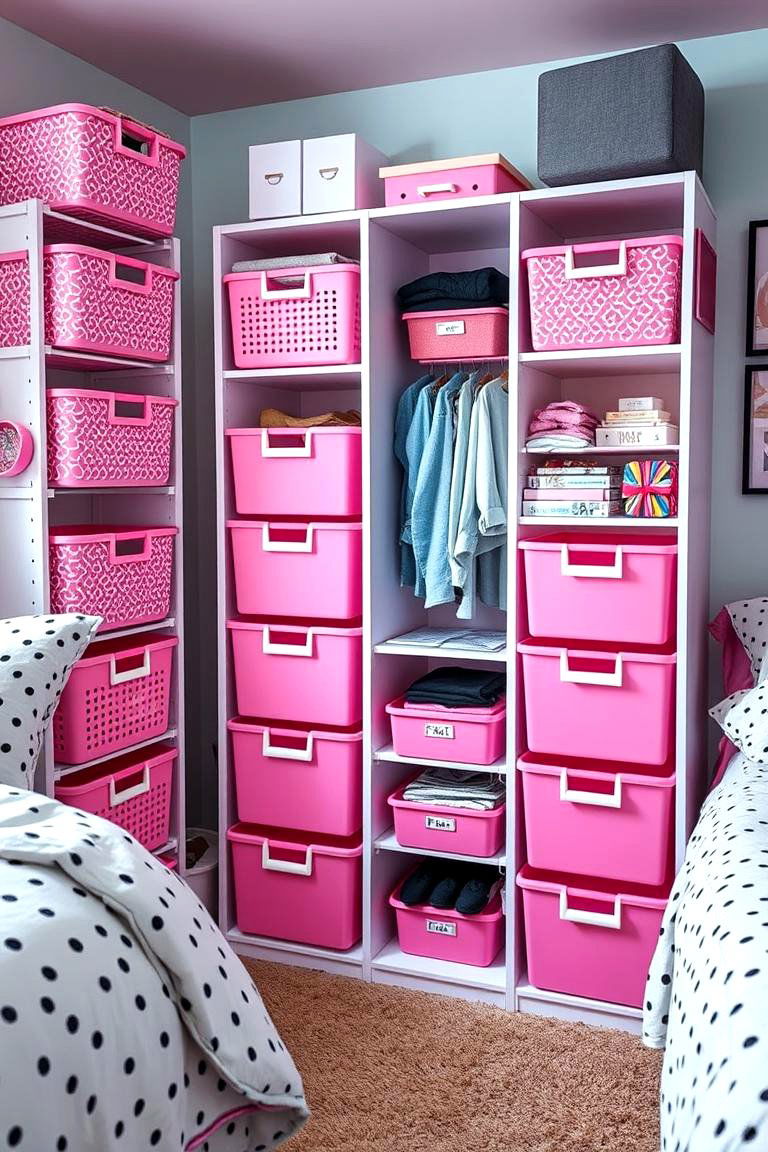 Multifunctional Pink Storage Solutions - 24 Pink Dorm Room Ideas