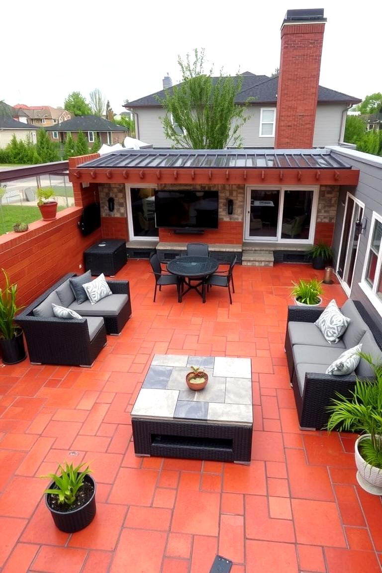 Multifunctional Red Paver Entertainment Area - 24 Red Paver Patio Ideas