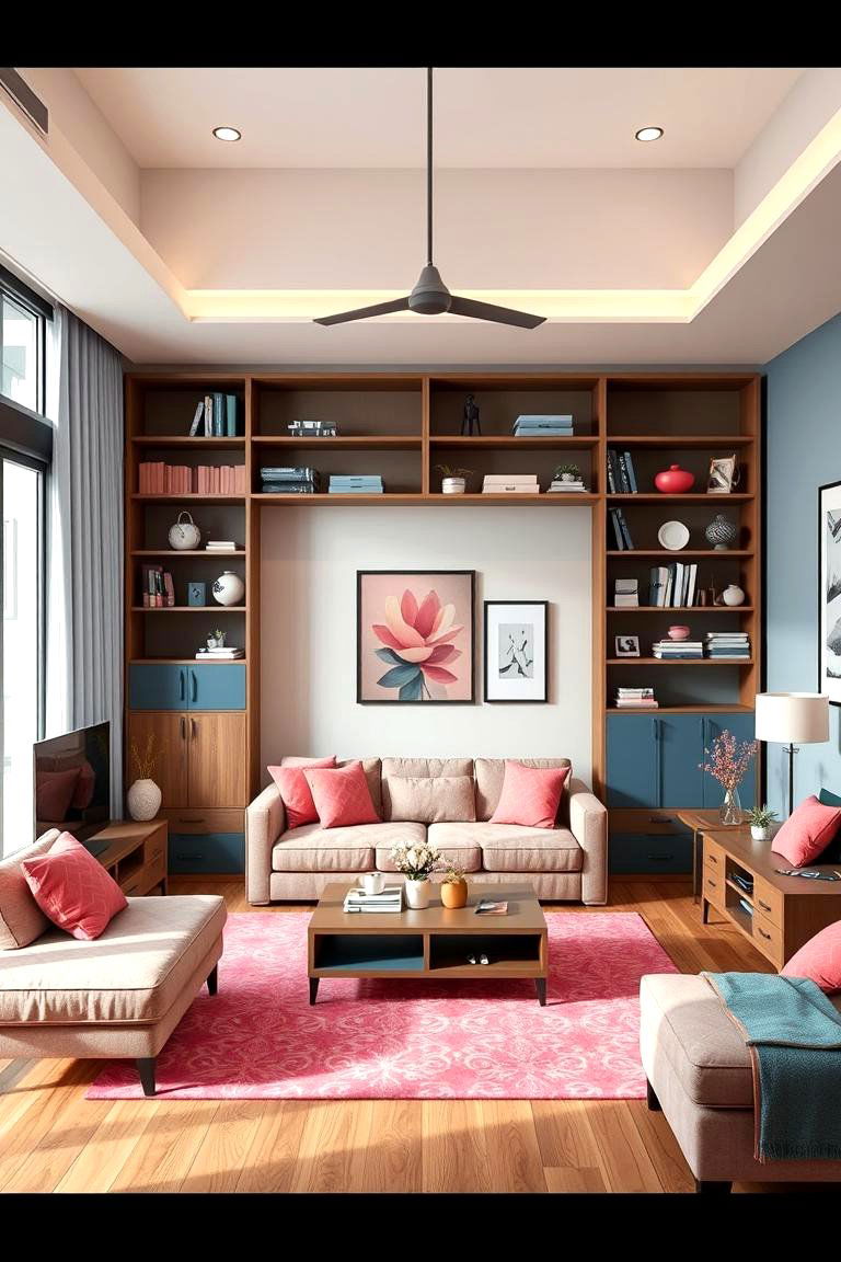 Multifunctional Space Design - 24 Pink and Blue Living Room Ideas