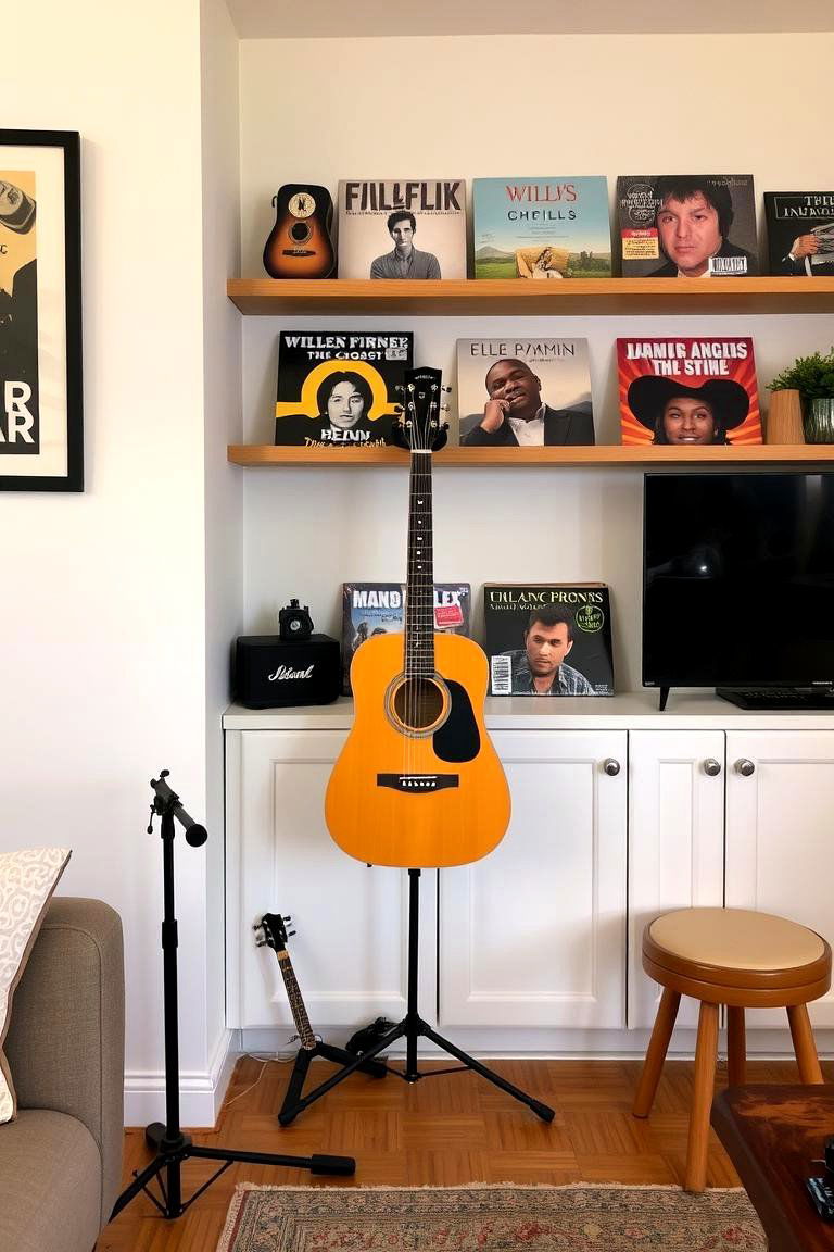 Music Corner with Instrument Display - 24 Living Room Nook Ideas