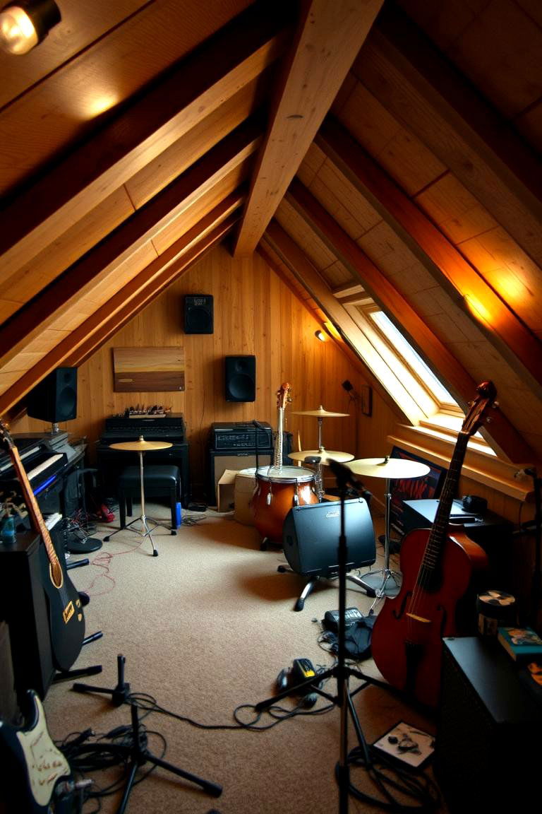 Music Practice Room with Sound Dampening - 24 Low Ceiling Small Attic Room Ideas