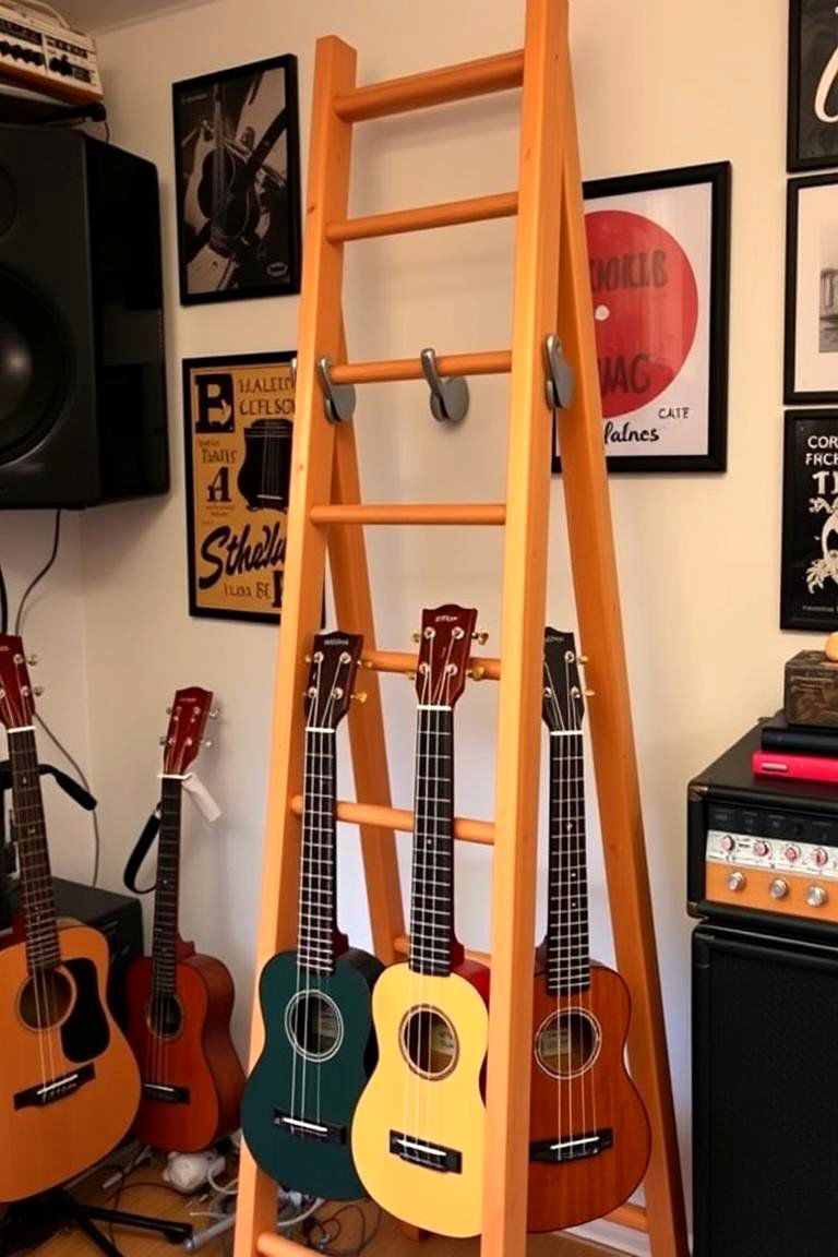 Music Room Instrument Ladder - 24 Ladder Storage Ideas
