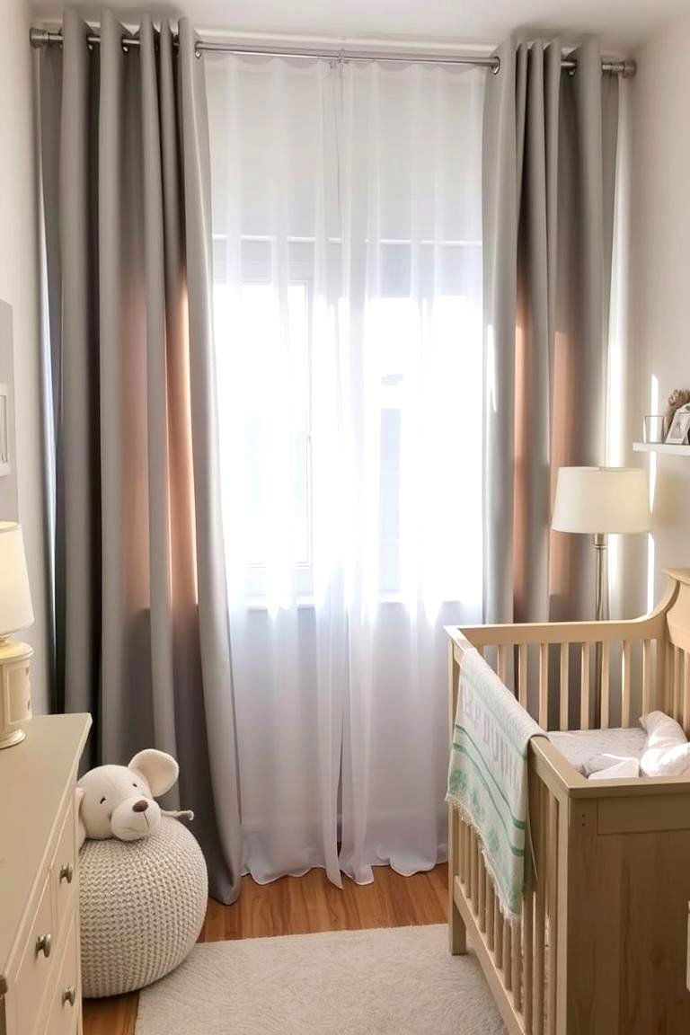 Muted Grey Curtains for Soft Lighting - 24 Neutral Nursery Ideas