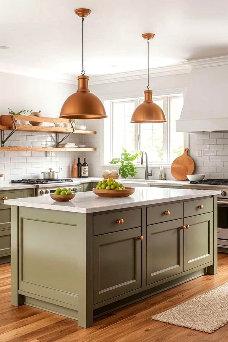 Muted Olive Accent - 24 Kitchen Island Color Ideas