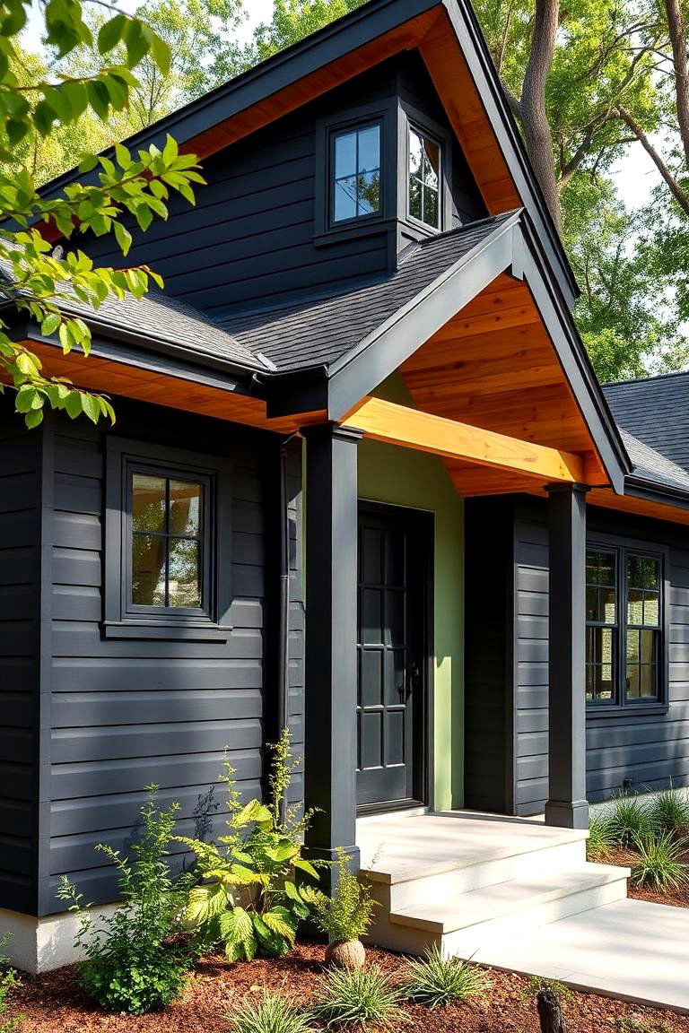 Muted Sage Green - 24 Paint Colors for a Modern Black House With Cedar Accents