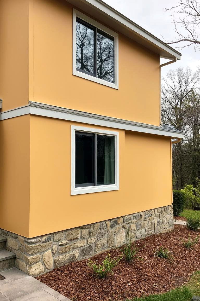 Muted Yellow with Natural Stone Base - 24 Yellow Exterior Home Ideas
