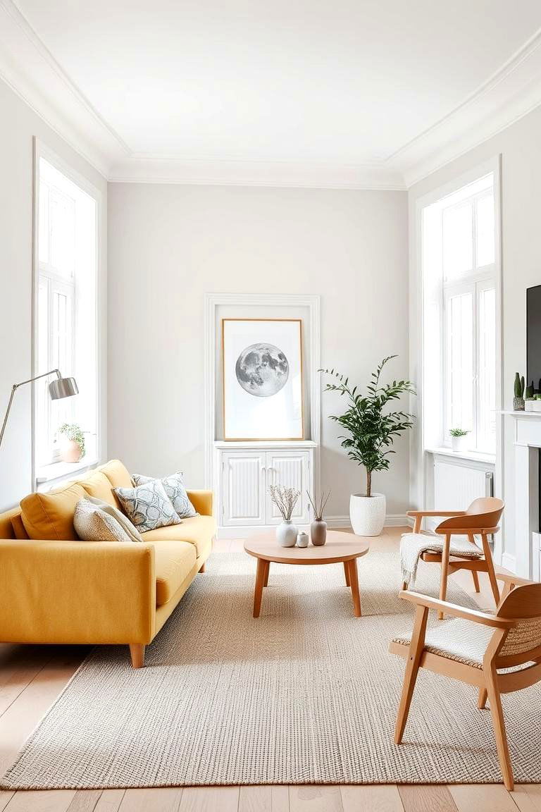 Muted Yellow with Natural Wood Tones - 24 Yellow Couch Living Room Ideas