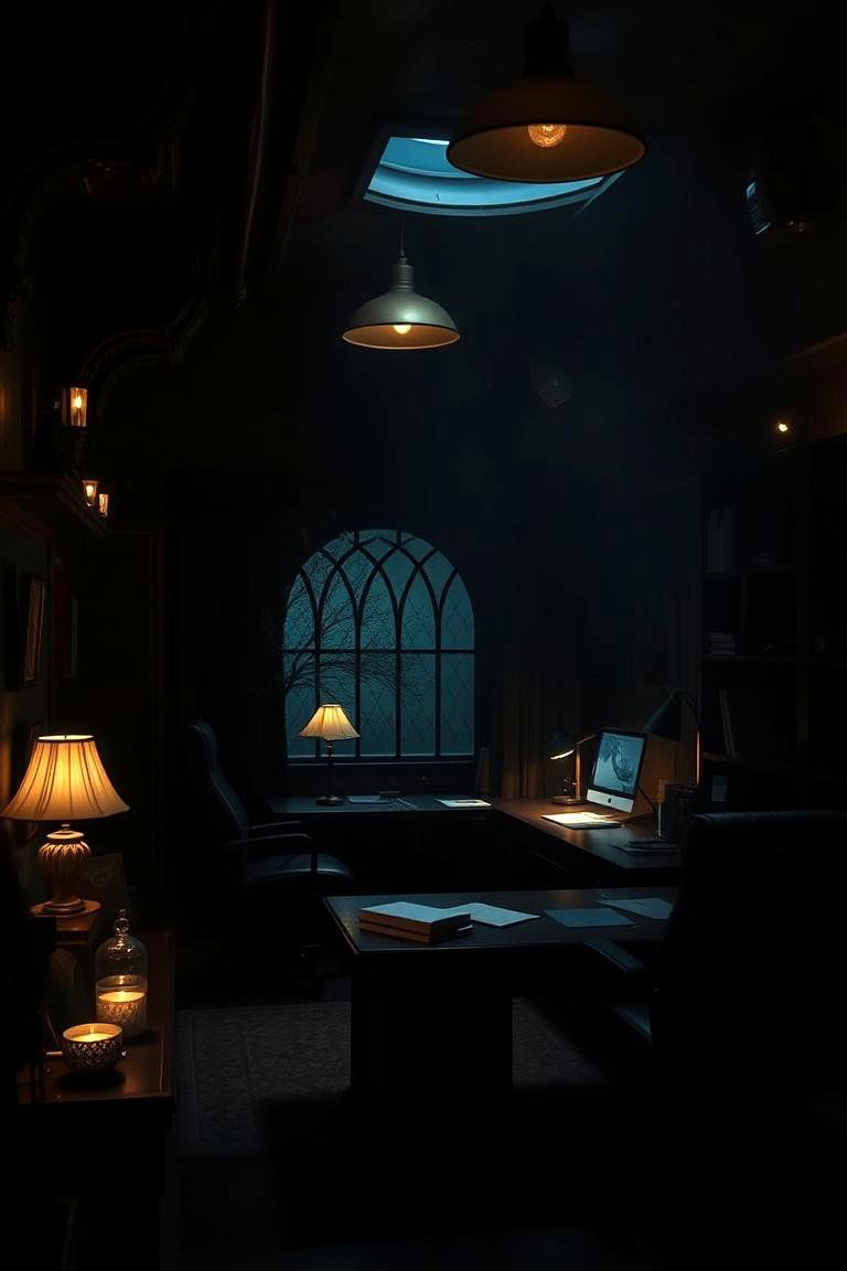 Mystical Ambient Lighting - 24 dark home office design ideas