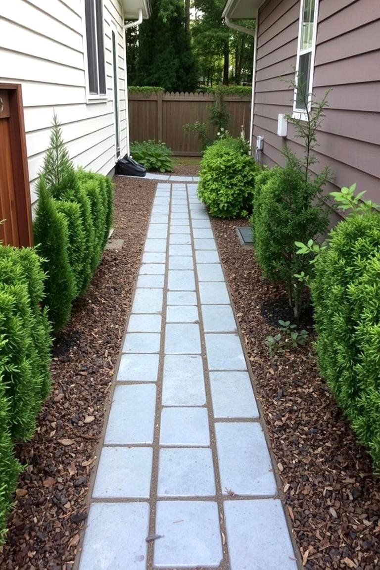 Narrow Side Yard Path for Utility Access Walkway - 24 Paver Walkway Ideas