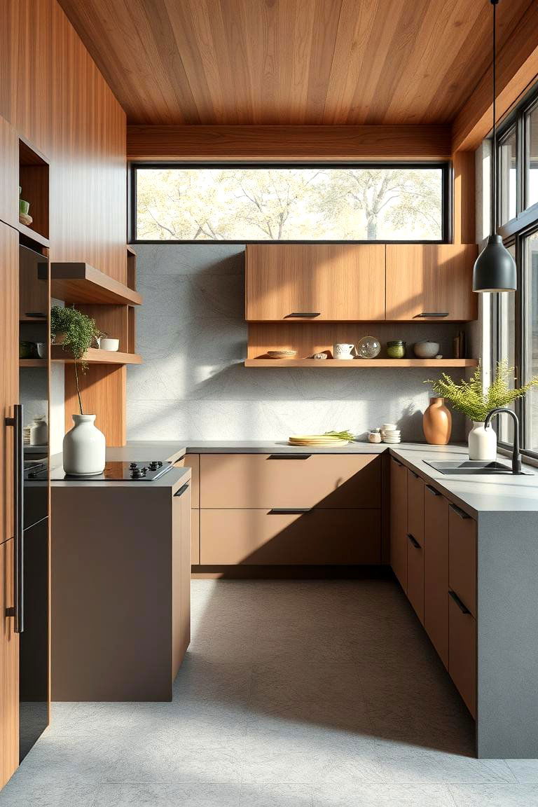 Natural Accents Paired with Microcement - 24 Microcement Kitchen Ideas