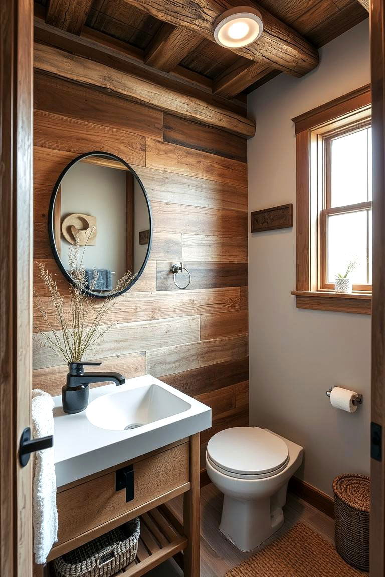 Natural Accents with Reclaimed Wood - 24 Natural Bathroom Ideas