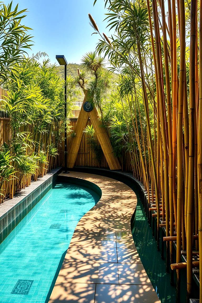 Natural Bamboo Pool Path - 24 Pool Walkway Ideas